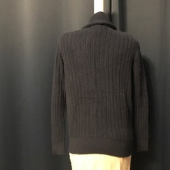 Blue Mens Full Button Front Cotton Acrylic Ribbed Cardigan - Picture 2 of 2